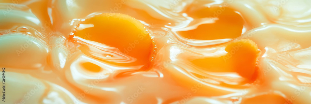 Poster Dynamic swirling ripples of hazelnut milk with fresh mango slices create a refreshing background