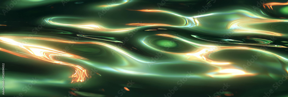 Poster overlapping ripples in vibrant green water with shining highlights and gentle waves