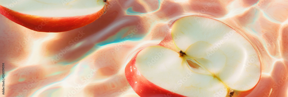 Poster ripples created by hazelnut milk and sliced apples in a serene background setting