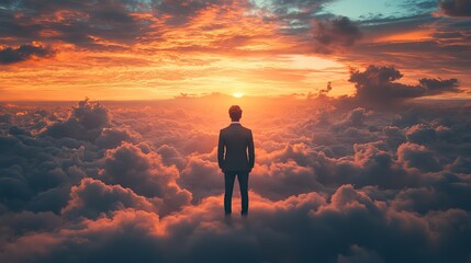 Fototapeta premium facing my faith businessman standing in the middle of the clouds and looking at the sky