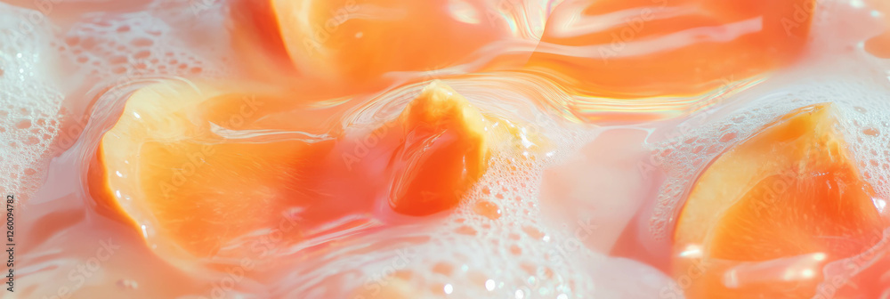 Aufkleber hazelnut milk and sliced persimmon creating soothing wave patterns in a gentle mix