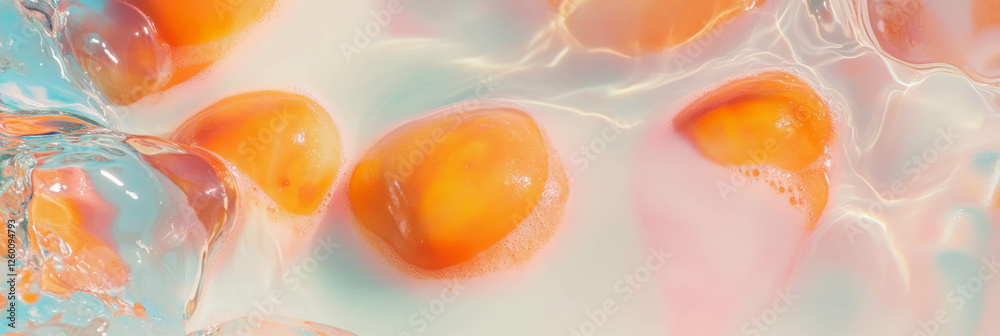 Poster soft waves of hazelnut milk and sliced persimmons combine for a tranquil backdrop