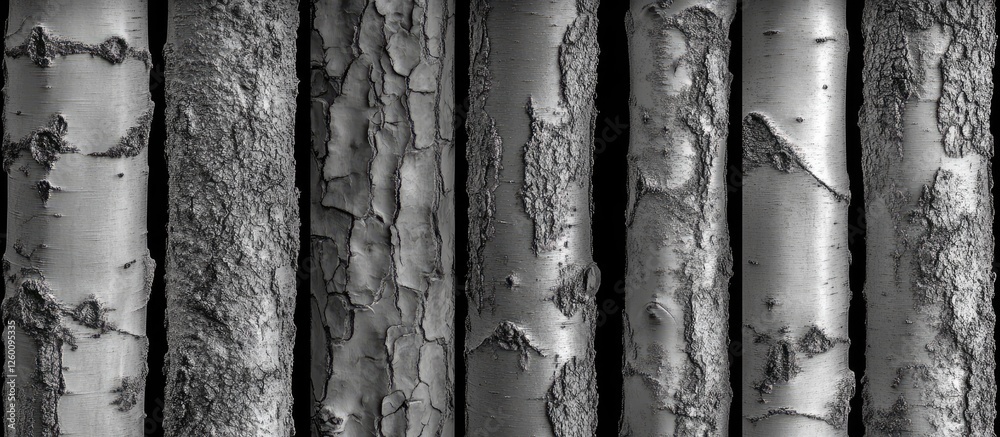 Leinwandbilder birch tree trunks in black and white vertical pattern showcasing texture and details with varying sh