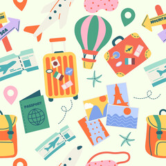 Seamless travel pattern with elements