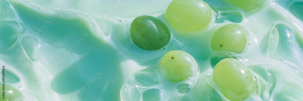 Aufkleber light green milk mixed with fresh grape halves creates a unique beverage experience