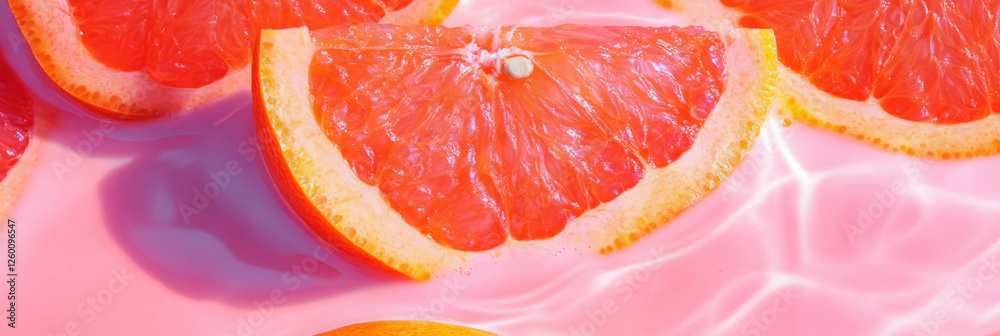 Poster Light pink milk with refreshing grapefruit segments in a visually stunning top view
