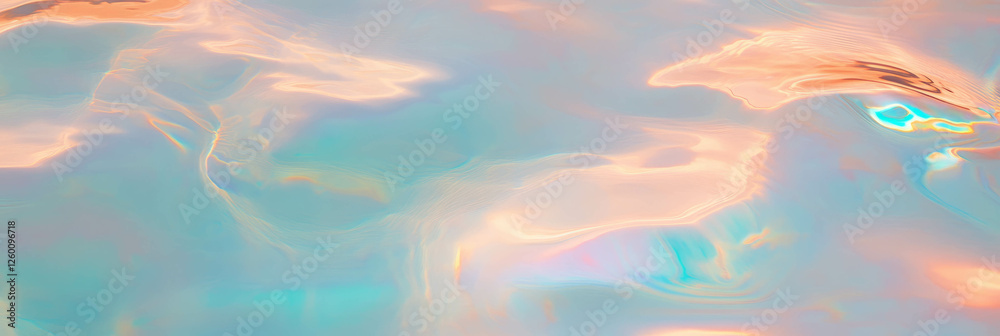 Poster Turquoise water with fine ripples reflecting clouds and light create a serene backdrop