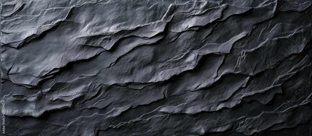 Leinwandbilder Textured dark slate surface with layered, rippled patterns in varying shades of black and gray positioned diagonally across the image.