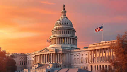 Historic sunset over the u.S. Capitol washington d.C. Architectural photography urban landscape daytime government symbolism