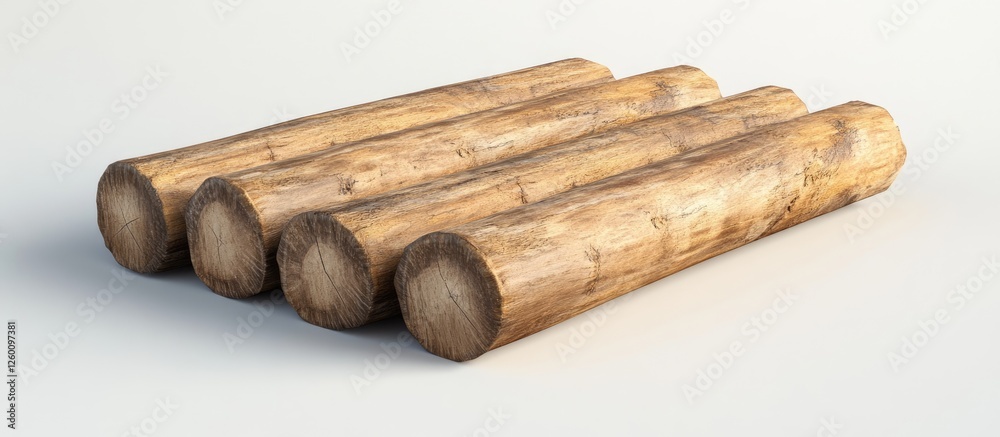 Poster wooden logs stacked in a neat arrangement; natural tan and brown hues; five logs positioned horizont