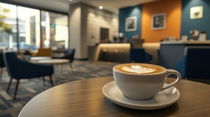 A Latte Art Coffee In Modern Cafe Setting