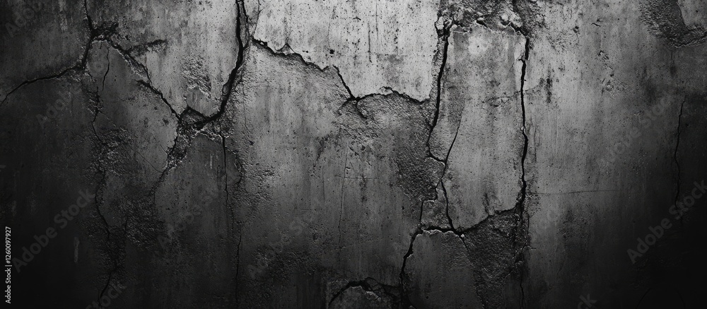Aufkleber weathered concrete wall with prominent cracks in shades of gray emphasizing aged texture and rugged 