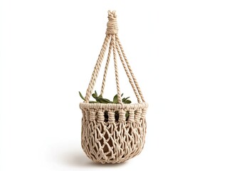 Obraz premium Macrame plant hanger, succulent, indoor, white background, home decor