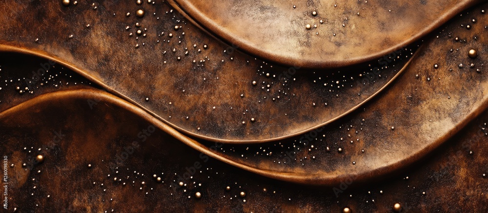 Poster Rich brown leather texture with flowing wave patterns accented by cosmic elements and subtle metallic highlights creating an intriguing background.