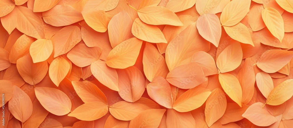 Leinwandbilder Autumn background featuring an array of soft orange leaves scattered across a textured surface, creating a warm and inviting outdoor feel.