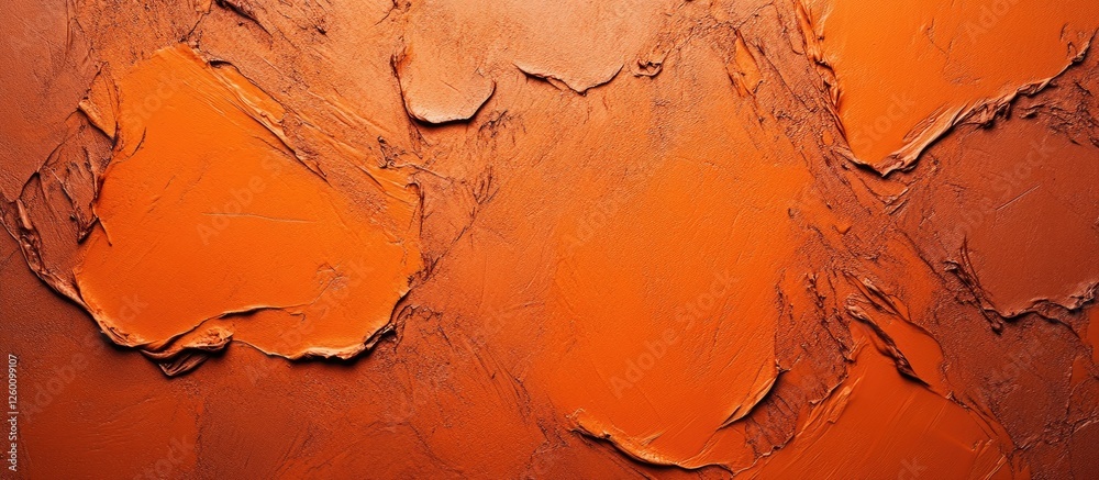 Poster texture of vibrant orange layers with deep rich dark brown background, creating a striking visual co