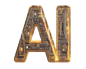 AI text design with circuit patterns and glowing elements, symbolizing technology and innovation. This represents future of artificial intelligence and digital advancements