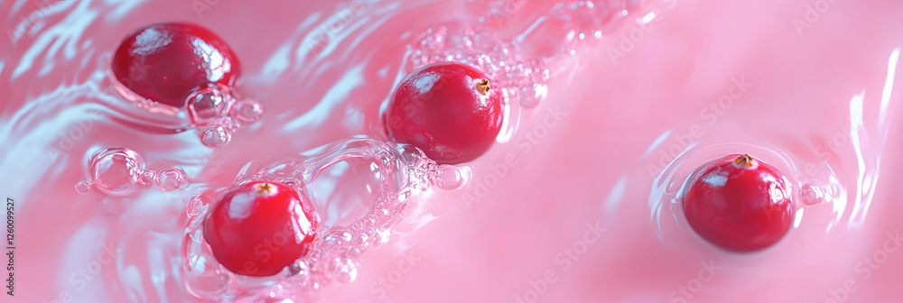 Poster Pale pink milk with cranberry ripples creating a vibrant and refreshing visual effect