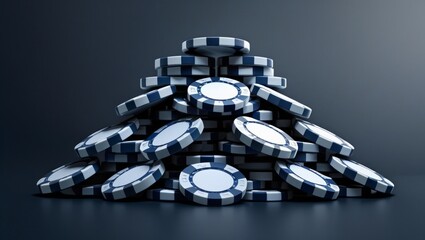 A stack of poker chips arranged in a pyramid shape, with detailed reflections and shadows.