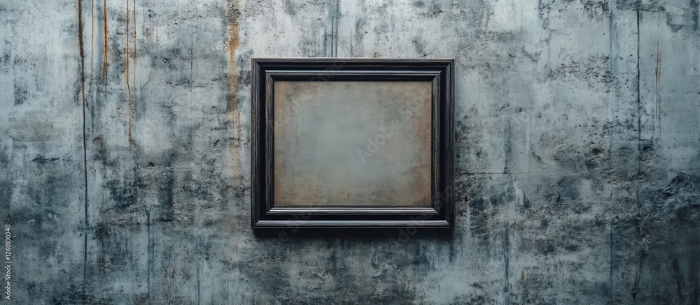 Fototapete Blank wooden frame centered on distressed concrete wall showcasing empty space for artwork placement in a modern gallery setting