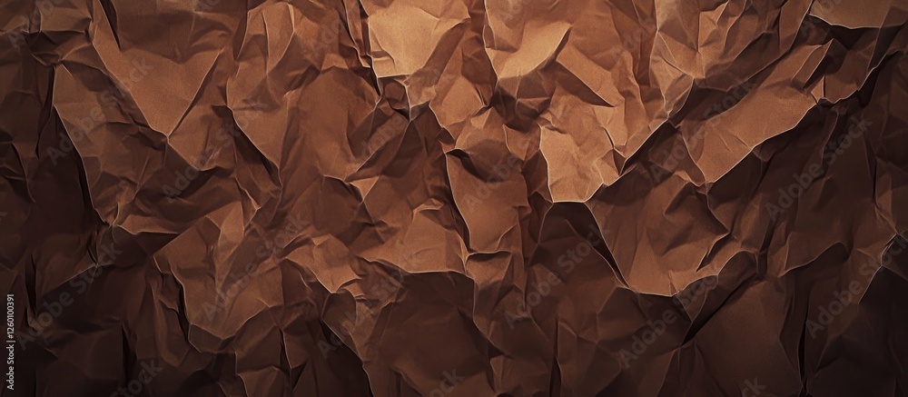 Poster Brown crumpled paper texture with various shades of dark and light brown creating depth and an organic feel with a chaotic yet uniform pattern.