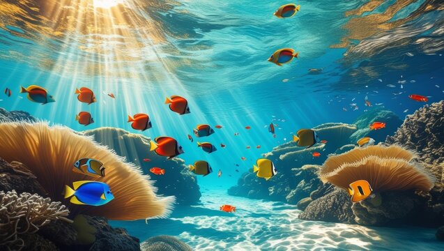A serene and vibrant underwater scene