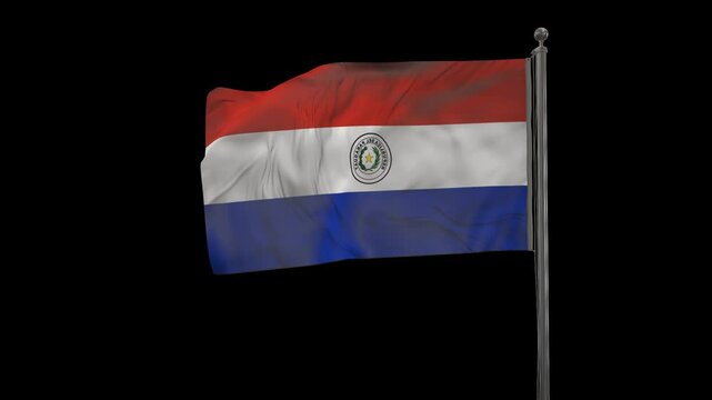 Paraguay flag animation on transparent background. Alpha 4K