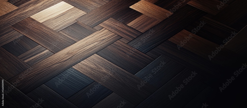 Aufkleber Dark wooden table and textured parquet floor in a modern interior, showcasing rich brown tones and intricate patterns in a high-quality vector graphic.