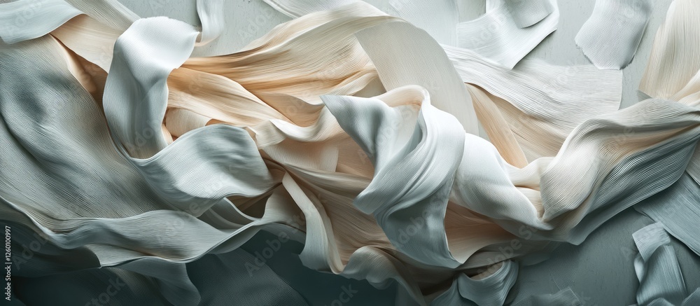 Fototapete flowing light beige and white fabric textures create an elegant backdrop, highlighting a sense of mo