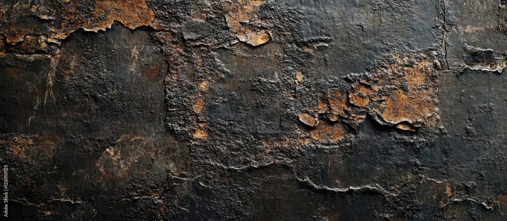 Aufkleber Weathered dark brick wall background featuring rugged textures and rich aging details with deep blacks and rusty browns enhancing the surface character