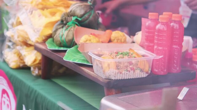 Skewers of chorizo, cecina and banana is a typical food from the jungle, Peruvian street food.