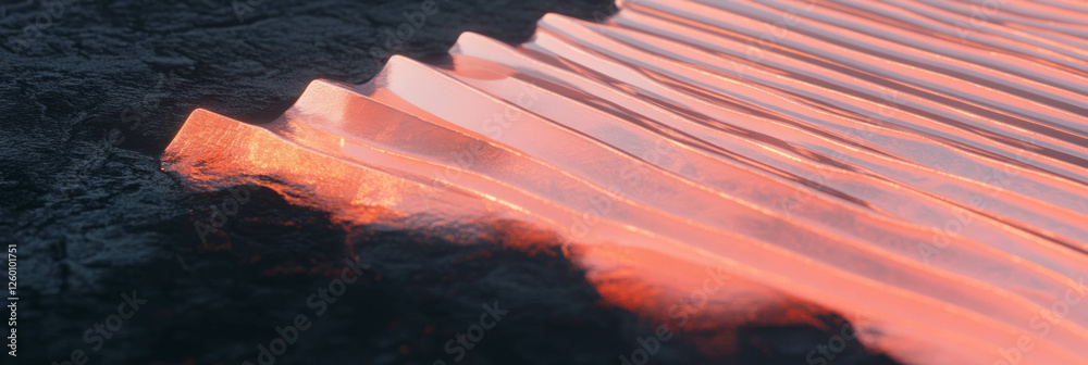 Aufkleber ribbed rubber with textured copper and polished obsidian surface creating a unique composition