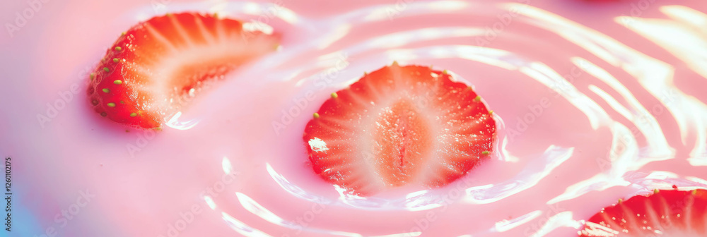 Aufkleber rippling rice milk creates mesmerizing patterns with strawberry halves in a refreshing display