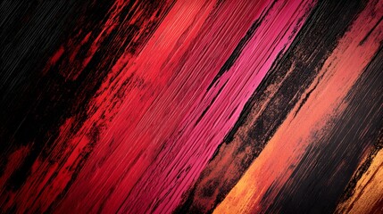 Abstract painting displaying diagonal brush strokes in warm colors