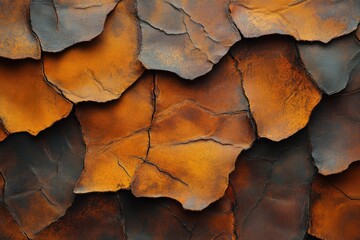 Fototapeta premium Textured surface of weathered leather with shades of brown and orange in artistic design