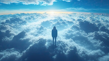 facing my faith man staring at the clouds 3d illustration