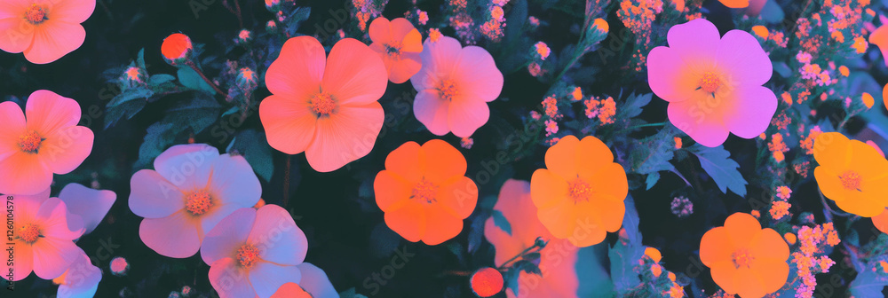 Poster vibrant collection of small stylized flowers in diverse shapes for a dynamic background