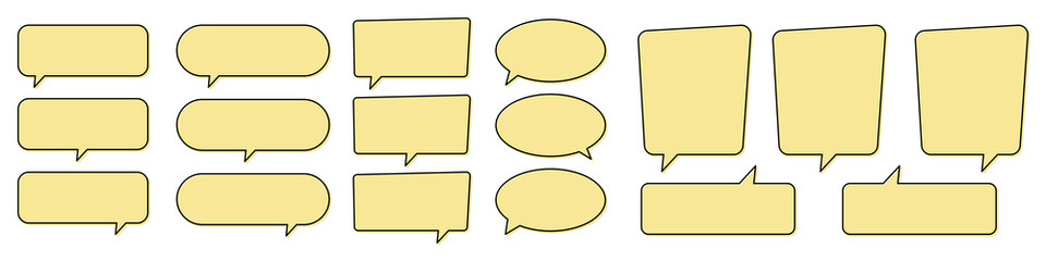 Chat bubble in yellow, speech bubble, message box set. Yellow background quote speech bubble.
