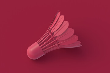Shuttlecock for badminton of magenta on red background. 3d render