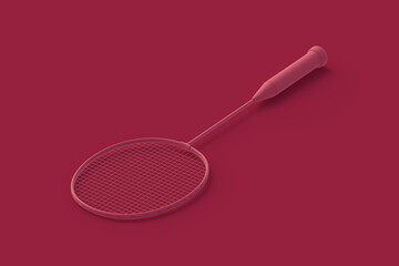 Badminton racket of magenta on red background. 3d render