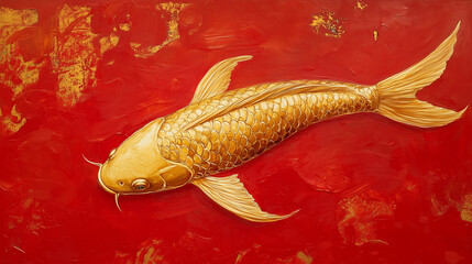 A stunning illustration of golden koi fish swimming in a red pond, symbolizing prosperity, wealth, and good luck in Asian culture. Perfect for decorative, festive, or Feng Shui themes