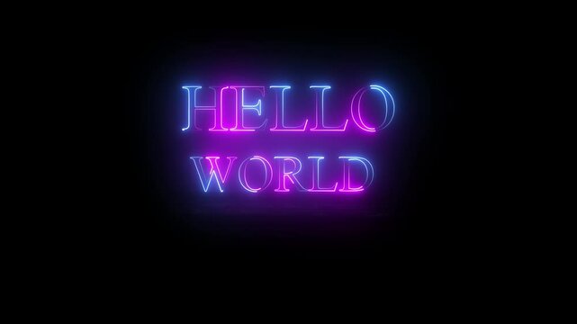 Hello World neon text animation , perfect for an opening something animation or for a welcome greeting. colorful neon sign concept.