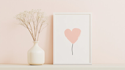 Minimalist Valentine's Day card with pastel colors featuring a heart shape and soft shadows. Aesthetic modern design ideal for romantic occasions, greeting cards, and love-themed decorations