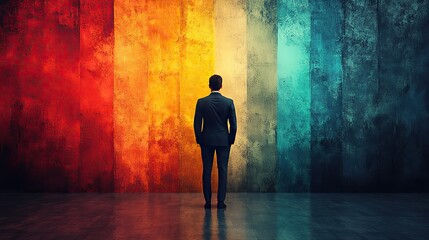 Obraz premium facing my faith silhouette of a businessman in front of an abstract background