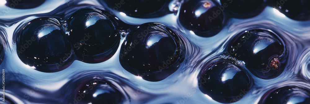 Poster rippling soy milk blends seamlessly with black currant berries in an enticing display