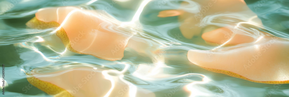 Leinwandbilder smooth ripples formed by pear slices in soy milk creating a serene background atmosphere