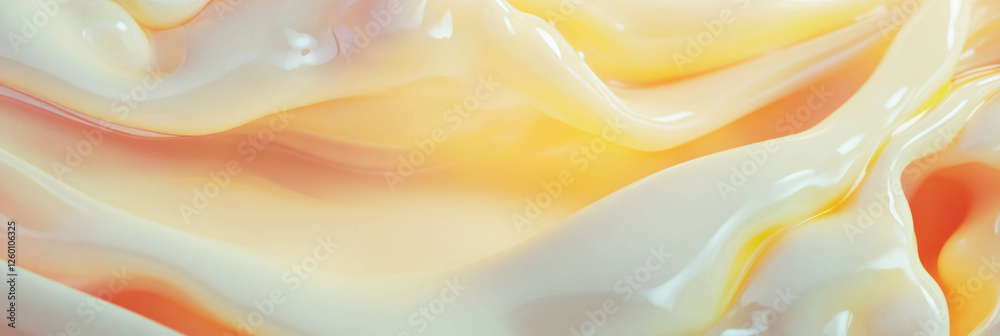 Poster swirling soy milk with pear slices creates smooth ripples in a serene setting