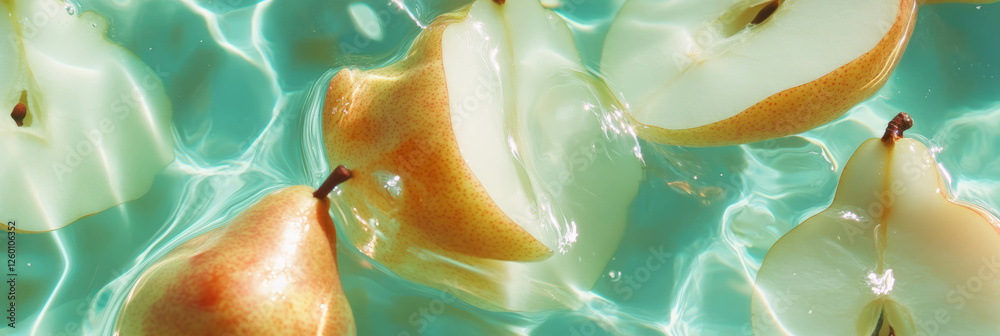 Poster Soy milk and pear slices create flowing ripples in a serene, refreshing setting