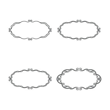 collocation of decorative victorian ornaments. vintage decorative oval frames set with ornate hand drawn border design. vignette, victorian, border, floral, ornate, vintage, ornament, design.