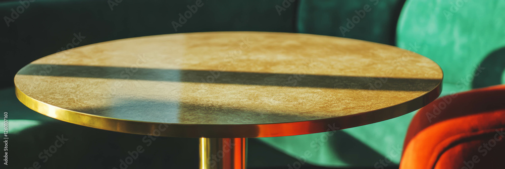 Poster crafted table showcasing synthetic suede and brushed brass in a modern setting